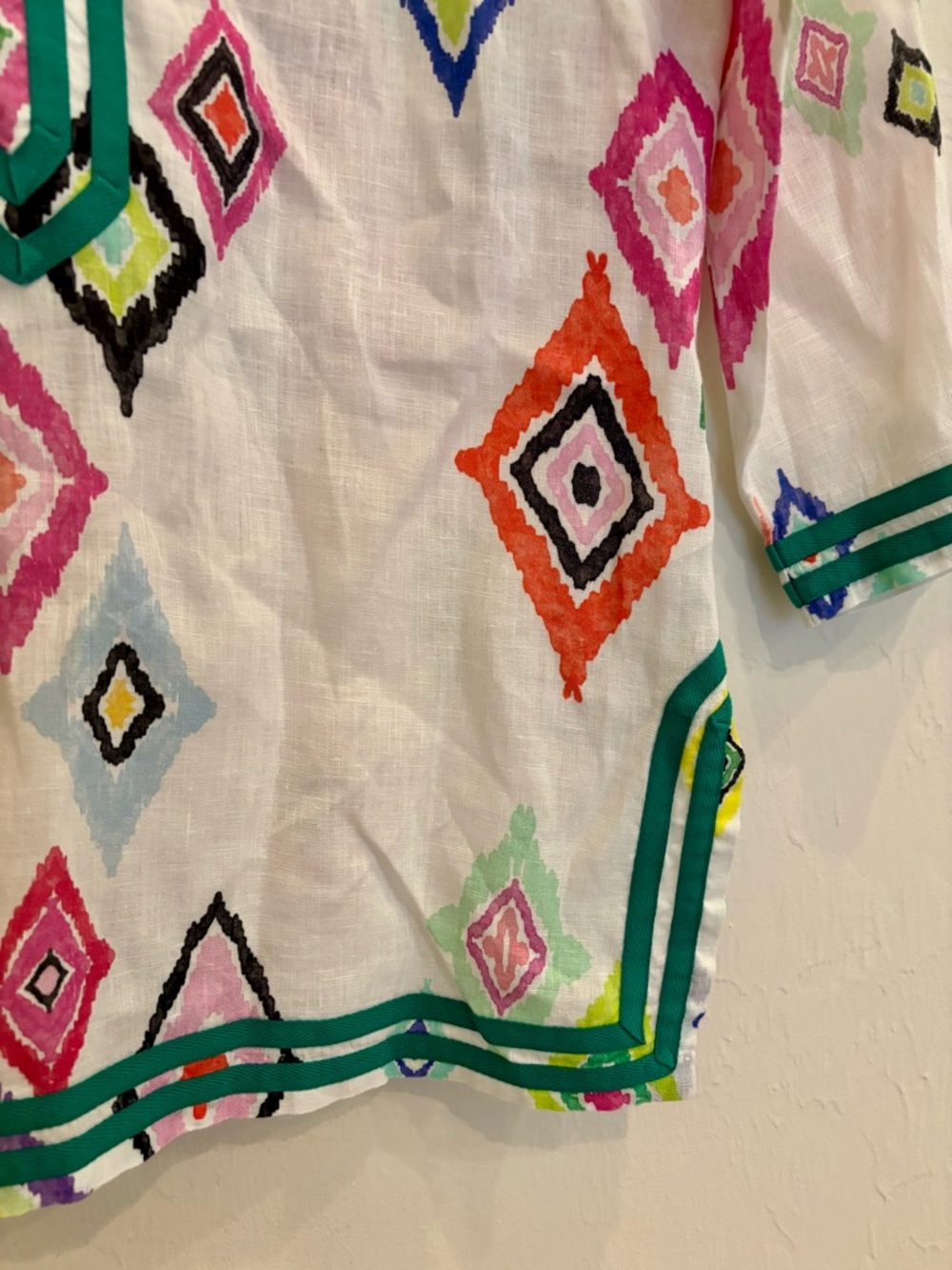 Vilagallo 100% Linen Ikat Tunic Contrast Trim Portugal Sz S 38 Colorful - Picture 5 of 9